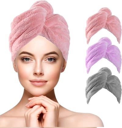 Set van 3 Microvezel Haarhanddoeken, Absorberende Turban voor Sneller Drogen, Ideaal voor Vrouwen met Stijlvol Ontwerp