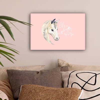 Canvas Schilderij Spreuken - Life is better with a horse - Quotes - Paarden - 30x20 cm - Wanddecoratie