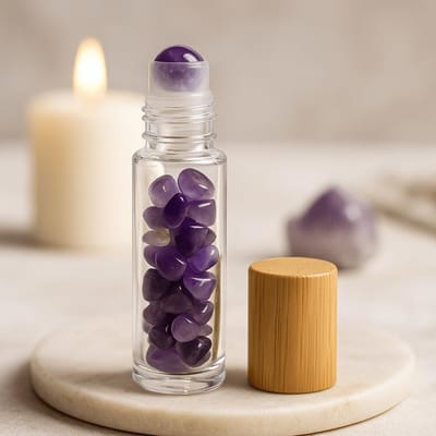 Edelsteen Rollerflesjes 10ml - 2 Stuks - Amethist - Lege Rollerflesjes - Houten Dop - Aromatherapie
