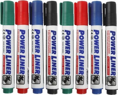 Whiteboard markers/stiften Power Liners - 8x kleuren - punt van 4 mm - school en kantoor artikelen
