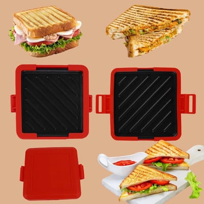 Magnetronoven broodrooster sandwichmaker,magnetron broodrooster,Multifunctionele mini-broodrooster,Gemakkelijk schoon te maken en op te bergen,Perfect voor het bereiden van ontbijt, gegrilde kaasbroodjes en snacks.(geel)