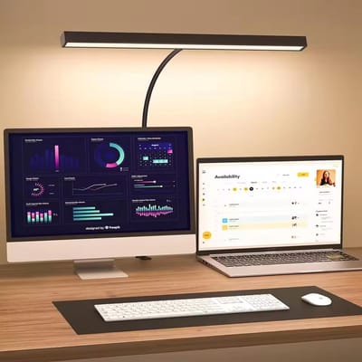 Rosnek Verstelbare LED Bureaulamp - 10 Helderheidsniveaus & 3 Kleurtemperaturen - 10W USB Oogbeschermingslicht met 40cm Breed & 360° Flexibele Hals - Kantoorlamp voor Werk, Lezen