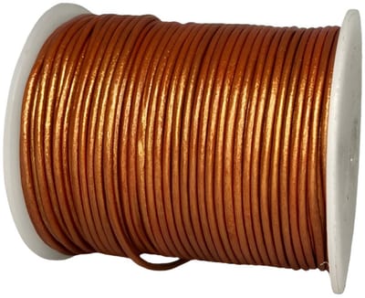 Leren Koord Rond, 50 m x 1.5 mm - Rond Lederen Koord, Voor Halskettingen, Armbanden, Sieraden, Knutselkralen en Veters (Metallic Oranje)