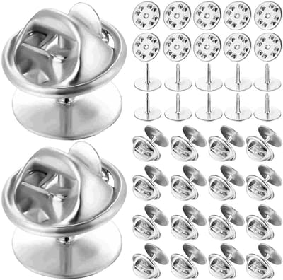 Fako Bijoux - 100 Steek Pinnen Met Pin Backs - Badge Pin - Revers Pinnen - Kopspijkers - Vlinder Clutch Backings - Pin Cap Keepers - DIY Voor Broche Sieraden - 100 Sets - Zilver