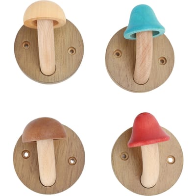 4 Pièces Crochets à Manteau Champignon en Bois Rustique Mural Porte-Serviettes Bois Massif Coloré avec Vis