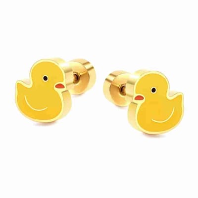 WeLoveSilver - oorstekers voor kinderen - goudkleurig - bad eend