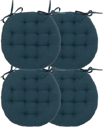 Atmosphera Tuinstoelkussen - 4x - donkerblauw - katoen - 38 x 38 x 6.5 cm - wicker zitkussen rond