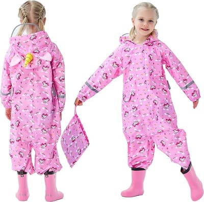 Famanu – Waterdichte kinderregenjas met capuchon en rits, lichtgewicht regenpak voor 1–9 jaar