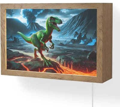 Wandlamp 30x20 cm - Oplaadbaar - Dino - Lava - Groen - Jongens - Wandlampen binnen woonkamer - Slaapkamer lamp met kabel - Decoratieve nachtlamp - Vloerlamp snoer