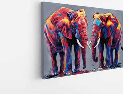 Saammp Canvas Schilderij - 2 Olifanten - Dieren - 45x30 - Foto op canvas - Wanddecoratie - Muurdecoratie Woonkamer - Slaapkamer decoratie - Canvas Print