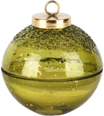 Dekoratief | Kerstbal geurkaars 'Sprinkle Green', glas/wax, 9x9x8cm | A258084