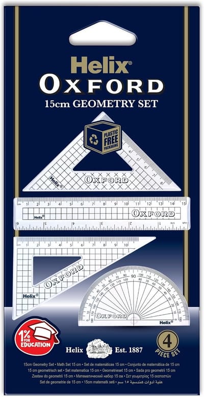 Geometrie Set - Tekenset School - Wiskunde Leren - Set Vier Stukken - 15cm Liniaal - Transparant