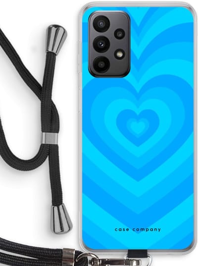 Case Company® - Hoesje met koord geschikt voor Samsung Galaxy A23 hoesje met Koord - Hart Blauw - Telefoonhoesje met Zwart Koord - Bescherming aan alle Kanten en Over de Schermrand