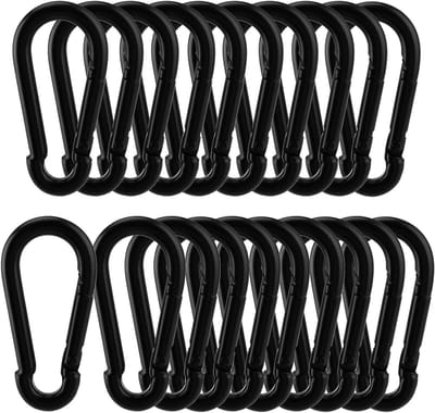 Set van 20 zware metalen carabiners met een lengte van 7 cm, ideaal voor outdoor activiteiten zoals kamperen, wandelen en vissen, met een draagvermogen van 450 lbs