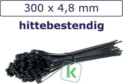 PRO-TIE® - Tyraps, kabelbinders Hitte bestendig 300 x 4,8 mm Zwart UV bestendig (Zak 100 stuks) (tiewrap/tyrap/tie-wrap/bundelbandje/colsonbandje/)