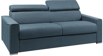 Vente-unique Vierzitsslaapbank express van blauwe stof - Bed van 160 cm met brede latten - Matras 22 cm met schuim met vormgeheugen VIZIR