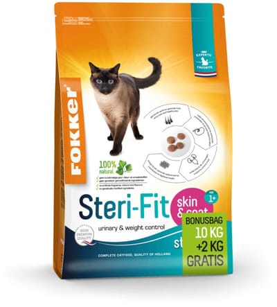 Fokker Steri-Fit Skin & Coat - Kattenvoer - 12 kg Bonusbag