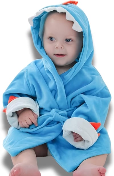 BoefieBoef Dinosaurus Bamboe Kinder Badjas 2-4 jaar (105 cm lang max) – Superzacht & Hypoallergeen – Eco Kleuterbadjas met Dieren Capuchon – Absorberende Peuter Handdoek Jongen & Meisje – Cadeau Zwemles, Carnaval & Verjaardag Blauw