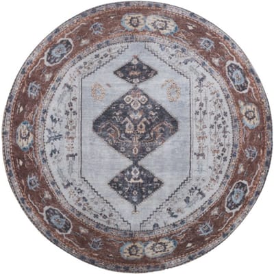 Vloerkleed Karaca Antraciet/Brown 09 Rond ø120 cm - Laagpolig Vloerkleed – Vintage / Klassiek Design
