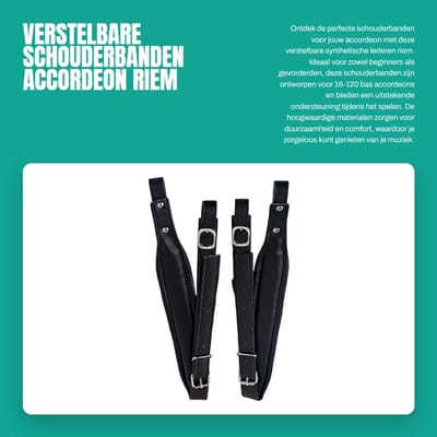 Dailygoods- Accordeon Schouderbanden Verstelbaar - Synthetische Lederen Riem - Geschikt voor 16-120 Bas Accordeons - Compact Formaat - Zwart - Accordeonriemen