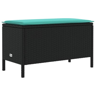 vidaXL - Tuin - Voetenbank - Zwart - en - Turkoois - 80 - x - 38 - x - 42 - cm - PE - Riet