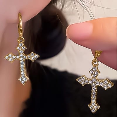 Boucles d'oreilles pendantes en forme de croix en zircon pour femme, style gothique, punk, hip-hop, piercing, fête white