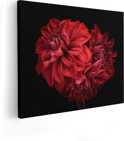 Artaza Canvas Schilderij Dahlia - 100x80 cm - Groot - Wanddecoratie Bloemen - Muurdecoratie Bloemen Rood - Schilderij Bloemen