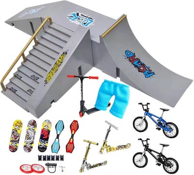 Skatepark Speelset - Mini Ramp - Vinger Tricks - Compleet 13-delig - 16 x 11 x 10 cm - Multicolor