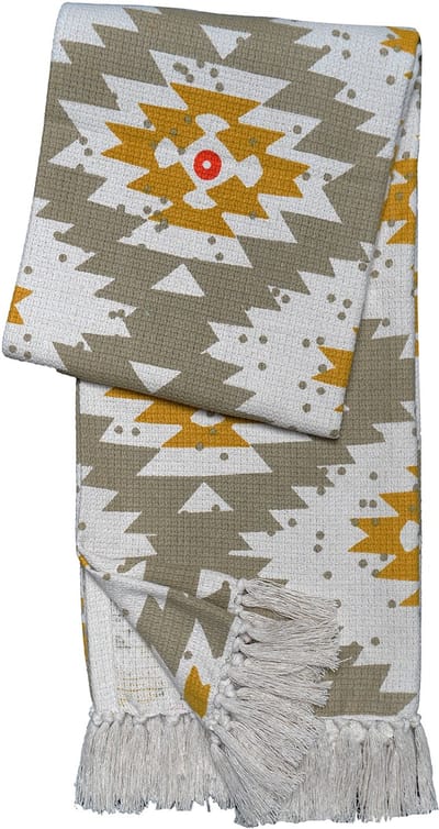 Urbane Hide | Etnisch Jacquard Geometrisch Geweven Plaid | Sierplaid | 130x170cm | plaid met Kwastje |100% Katoen | Beige en geel