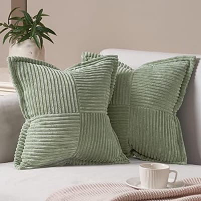 PromoHome Set van 2 Corduroy Kussenslopen 50x50 cm - Groene Ribfluwelen Kussenhoezen met Verborgen Ritssluiting voor Bank, Bed en Woonkamer Decoratie "Groen"