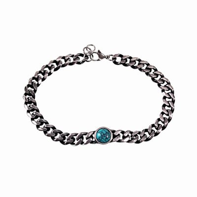 Cubaanse Armband met Turquoise Steen Unisex - Verouderd Roestvrij Staal - Schakelarmband