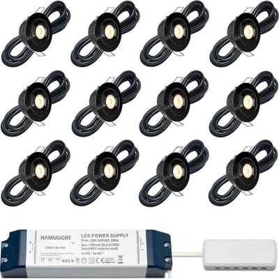 LED veranda inbouwspots Toledo zwart bas inclusief trafo - 3W / dimbaar / kantelbaar / inbouwspot / terrasoverkapping / overkapping / warm wit / rond / 230V / IP44 / set van 12 stuks