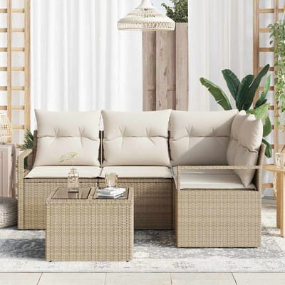 vidaXL Bankstel met kussen met opslag 5 pcs Beige en Crème poly rattan