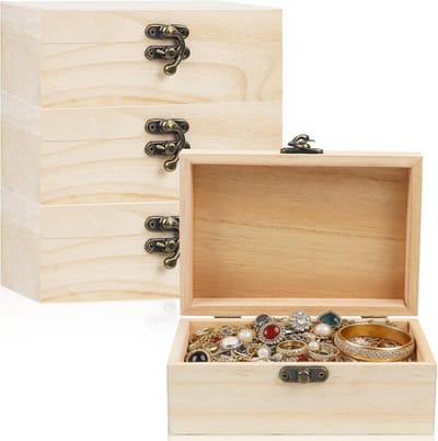 Kleine onafgewerkte houten kisten met scharnierend deksel en vergrendelingssluiting, ideale opbergdozen voor kunst, ambachten en sieradenorganizer voor doe-het-zelf projecten