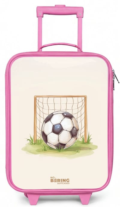 NoBoringSuitcases.com® - Kinderkoffer roze - Kindertrolley meisje - Voetbal in een goal - Koffer kind lichtgewicht - Reiskoffer trolley voor kinderen - Koffertje met lichtgevende wieltjes - Rolkoffer
