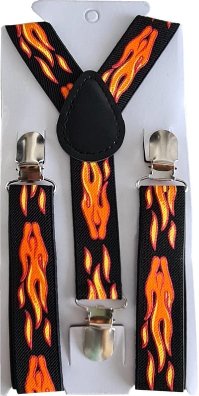 Fako Fashion - Kinder Bretels - Kinderbretels - Print - Grease Lightning Flame - 65cm - Zwart/Oranje