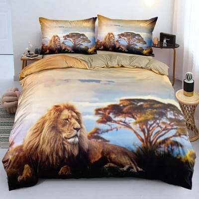 Zwarte Leeuw Dekbedovertrek Dier Met Beddengoed Kussensloop 3 Delige Beddengoed Collectie Enkel Dubbel King Queen Volledige Maat 1 Dekbed 2 Kussenslopen 70x133cm 2pcs