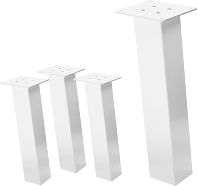Set van 4 tafelpoten schuin H:42 cm wit glanzend gemaakt van staal hoekprofiel 8x8 cm I-vorm 96° helling ML-Design