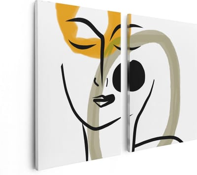 Artaza Canvas Schilderij Tweeluik Abstracte Kunst van een Gezicht - 80x60 cm - Wanddecoratie Woonkamer - Schilderijen - Muurdecoratie