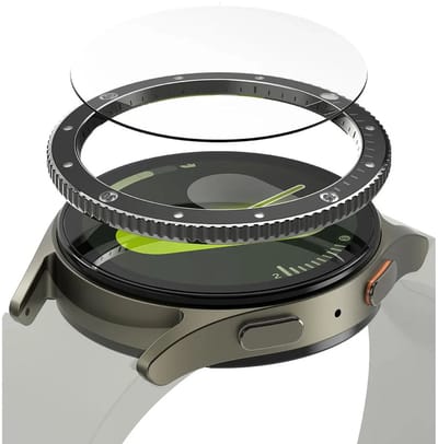 Ringke Bezel Styling + Tempered Glass Geschikt voor Samsung Galaxy Watch 7 40MM - RVS Watch Cover + Screen Protector - 40-99 Zwart