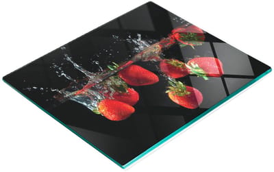 Multifunctionele decoratieve glazen snijplank voor de keuken met aardbeien en water, 60x52 cm