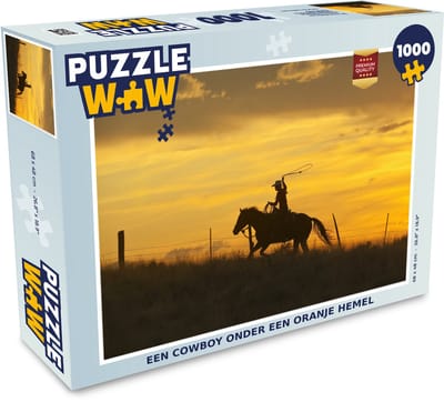 Puzzel Een cowboy onder een oranje hemel - Legpuzzel - Puzzel 1000 stukjes volwassenen