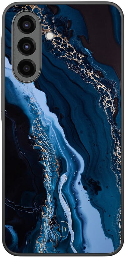 Leuke Telefoonhoesjes - Hoesje geschikt voor Samsung Galaxy A36 - Marmer lagoon blauw - Backcover zwart - Marmer - Blauw