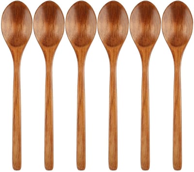 Dailygoods- Houten Lepel Set 6 Stuks - 23,5 cm Lange Houten Soeplepel - Ovale Houten Lepel - Keukenbenodigdheden - Hoogwaardig Nanmu Hout - Keukenlepel