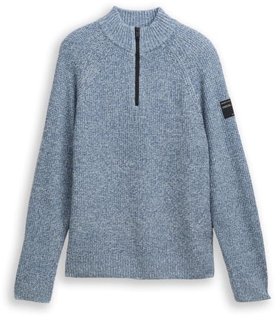 Tom Tailor Denim - Troyer gebreide trui - Maat XL - denim blue white mouline