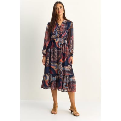 Paisley V-hals Midi Jurk
