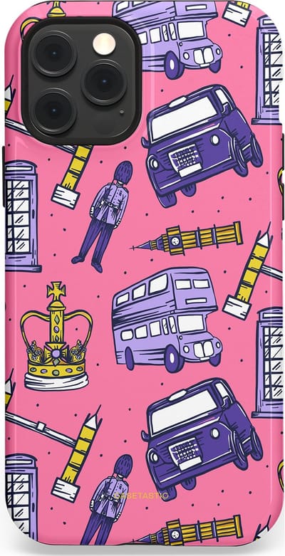 Casetastic Hoesje Geschikt voor Apple iPhone 12/12 Pro Magsafe - Stijlvolle Beschermende Duo-layer Case - Brits London Roze Avontuur - Londen