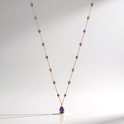 Cavill - Zilveren Halsketting Roségoud Verguld - 7,38 ct Amethist Fancy Cut & Rhodoliet - Braziliaanse Edelsteen Ketting - Stijlvolle Dames Sieraden