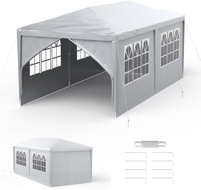 ACXIN Tuinpaviljoen – 3x6 m – 6 Zijwanden – Watersdicht Partytent – Stalen Constructie – Zonbescherming – Grijs