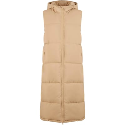 Urban Classics - Long Hooded Puffer Mouwloos jacket - XS - Beige